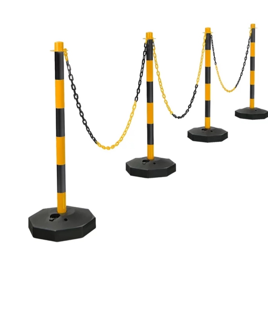 Costway 4 Pack Traffic Delineator Poles 34'' Barrier w/5FT Chains & Fillable Base
