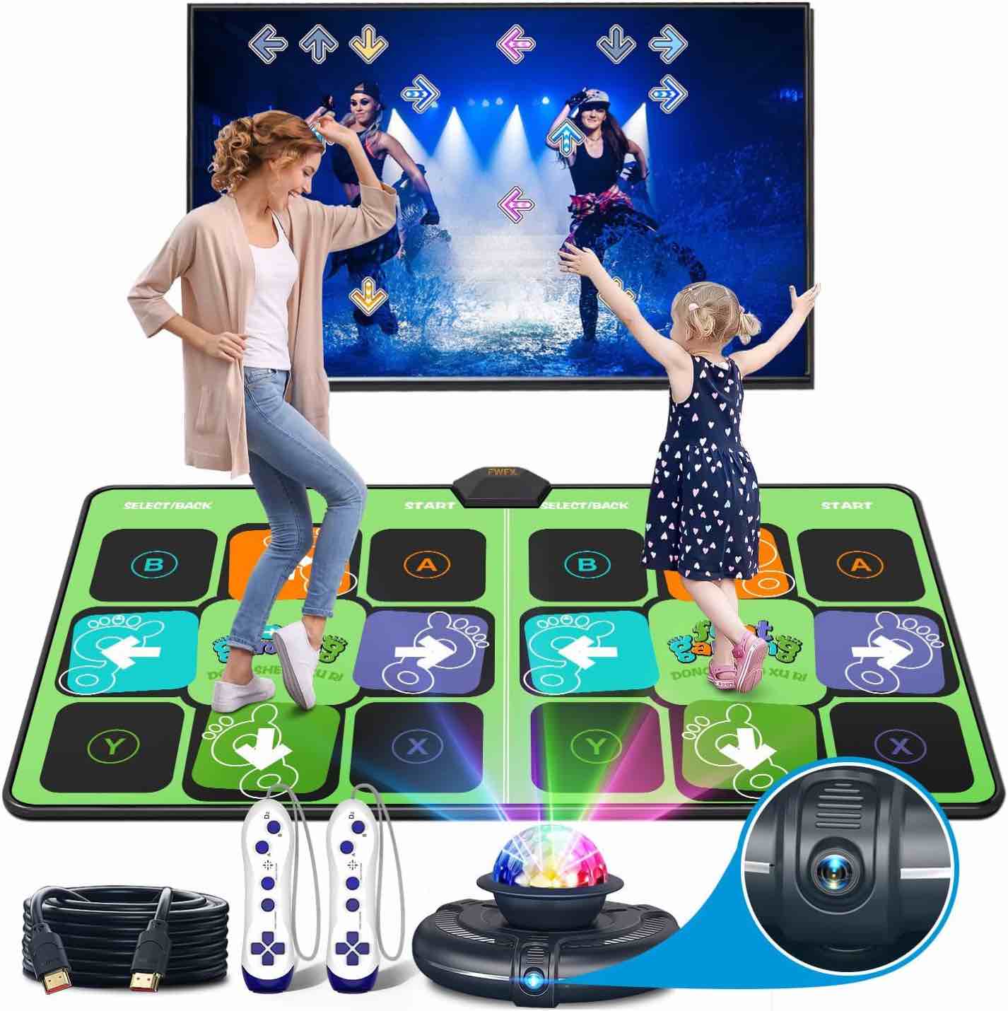 FWFX Dance Mat Games for TV - Wireless Musical Electronic Dance Mats with HD Camera, Double User Exercise Fitness Non-Slip Dance Step Pad Dancing Mat for Kids & Adults, Gift for Boys & Girls