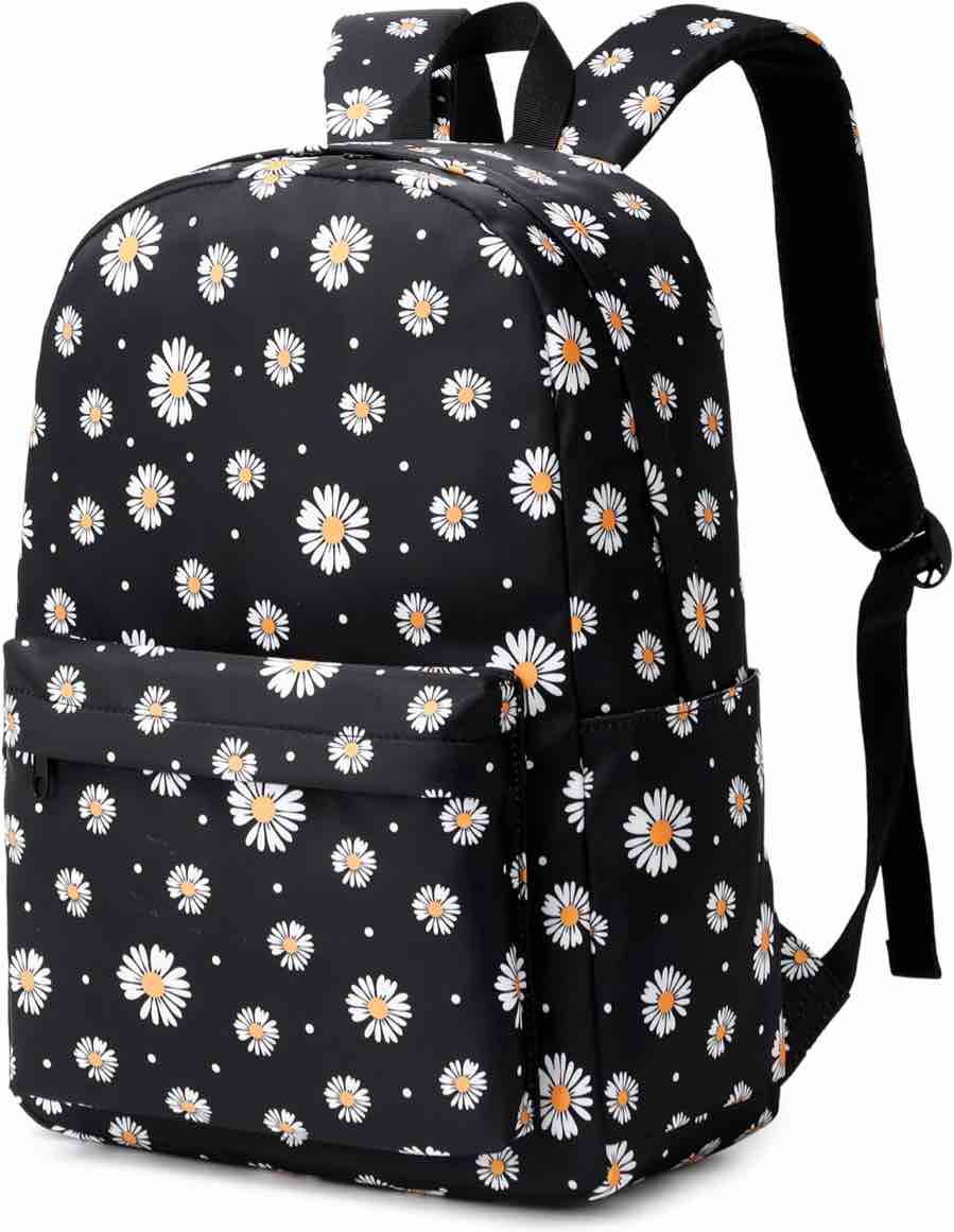 Daisy School Backpack for Girls Womens, School Bags Collge Bookbags Laptop Backpacks for Kids Teens Adults (Black)