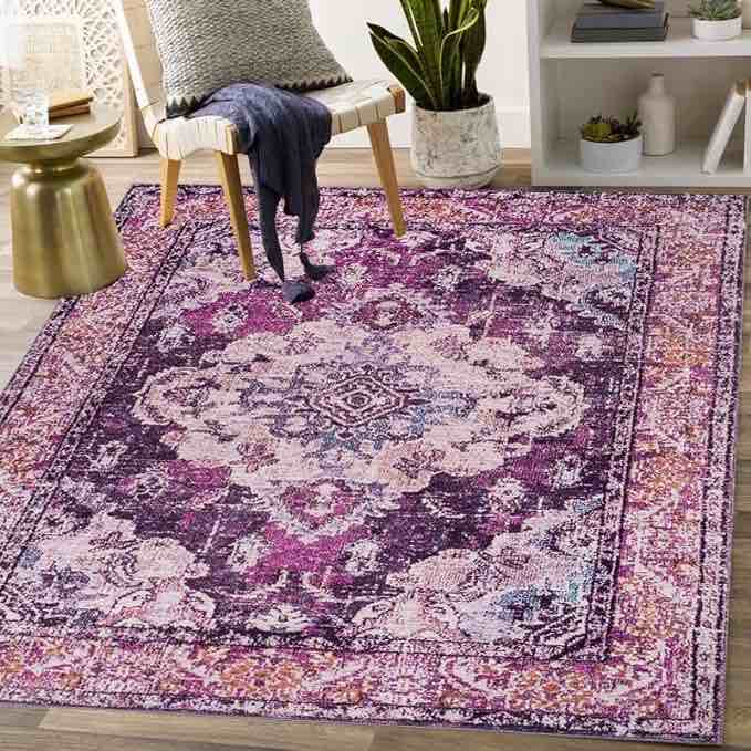 Bohemian Area Rug 5'X 7'Purple Medallion Washable Laundry Room Rug Non-Slip Kitchen Runner Rug Floor Carpet for Kitchen Bedroom Bathroom Living Room