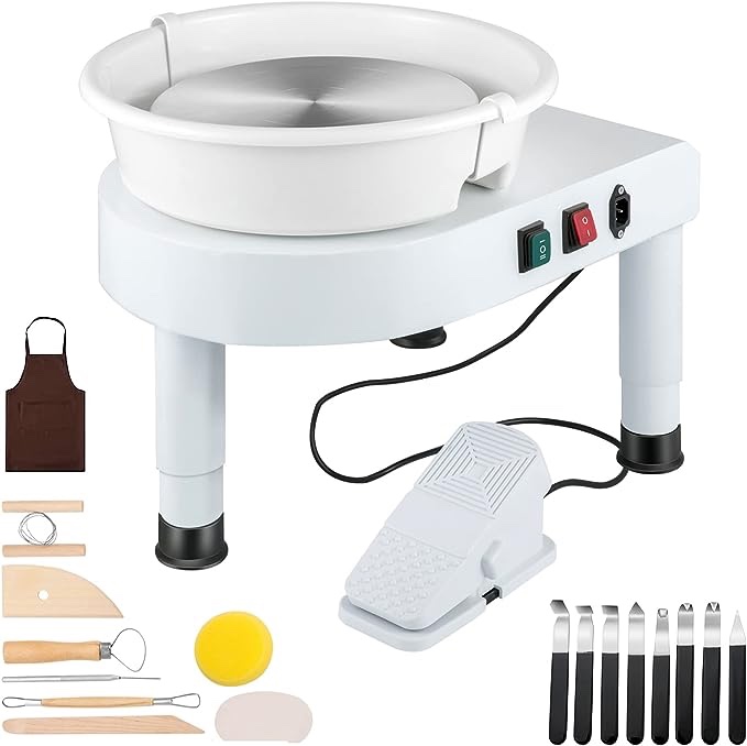 ( incomplete missing some accessories ) VEVOR Pottery Wheel, 14in Ceramic Wheel Forming Machine, 0-300RPM Speed 0-7.8in Lift Table Electric Clay Machine, Foot Pedal Detachable Basin Sculpting Tool Accessory Kit for Work Home Art Craft DIY