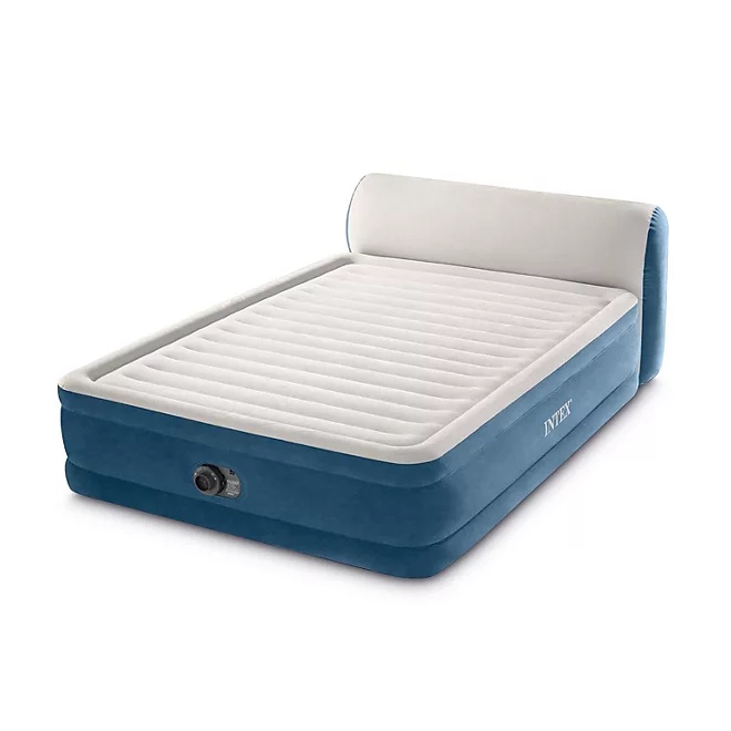 Intex Dura-Beam Deluxe 18  Queen Airbed w/Pump & Ultra Plush Headboard  Blue