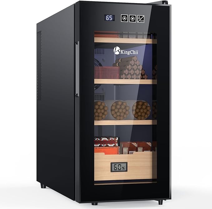 KingChii 26L Electric Cigar Humidors Cooling, Heating Control System, Electronic Humidor Cabinet with Spanish Cedar Wood Shelves & Hygrometer Gifts For Men - Father Day Gifts (4 Layers 200 Capacity)