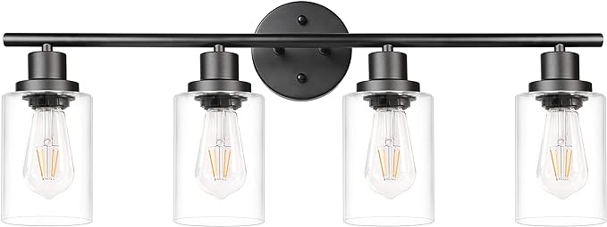 Unicozin 4 Light Vanity Lights, Bathroom Light Fixtures Over Mirror, Matt Nickel Wall Sconce Light with Clear Glass, Wall Light for Living Room, Bedroom, Hallway, E26 Base (Bulbs Not Included)