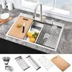 Hovheir 31 Inch Drop In Kitchen Sink Stainless Steel Topmount 16 Gauge Workstation Sink R10 Single Bowl Kitchen Sink with Cutting Board Roll-up Rack Bottom Rinse Grid Basket Strainer Two Faucet Holes