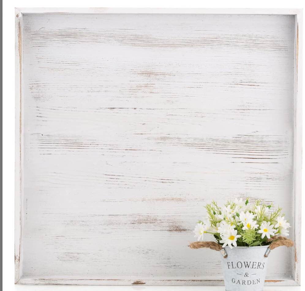 Hanobe Square Large Ottoman Tray: Extra Large Serving Tray with Handles Rustic Wood Whitewash Decorative Coffee Table Trays Farmhouse Home Decor for Living Room Kitchen Counter 20" x 20"