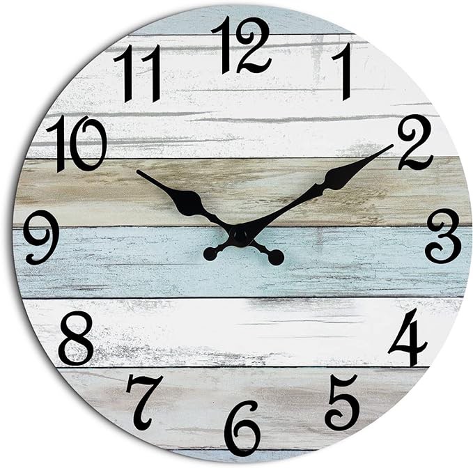 CHYLIN 16 Inch Wall Clock - Silent Non Ticking Coastal Wall Clocks Battery Operated, Wooden Rustic Farmhouse Clock Decorative for Living Room, Kitchen, Bathroom, Office (Blue)