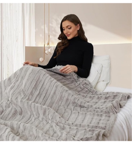 Electric Heated Throw Blanket Luxurious Faux Fur 50" x 60", 4 Fast Heating Levels & 3 Hours Auto Off Overheat Protection ETL Certified Super Cozy Soft Heating Throw for Home Couch - Light Brown