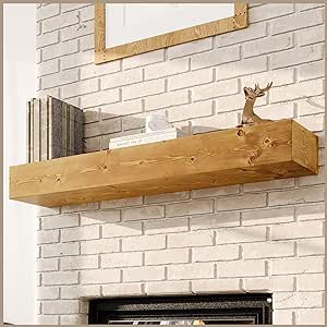 Avana Floating Fireplace Mantel - Natural Wood Mantles for Over Fireplace - Handcrafted Mantel Farmhouse Floating Shelf - Mounted Fireplace Wood Mantle - 48 X 8 X 5 Inch - Rustic Natural