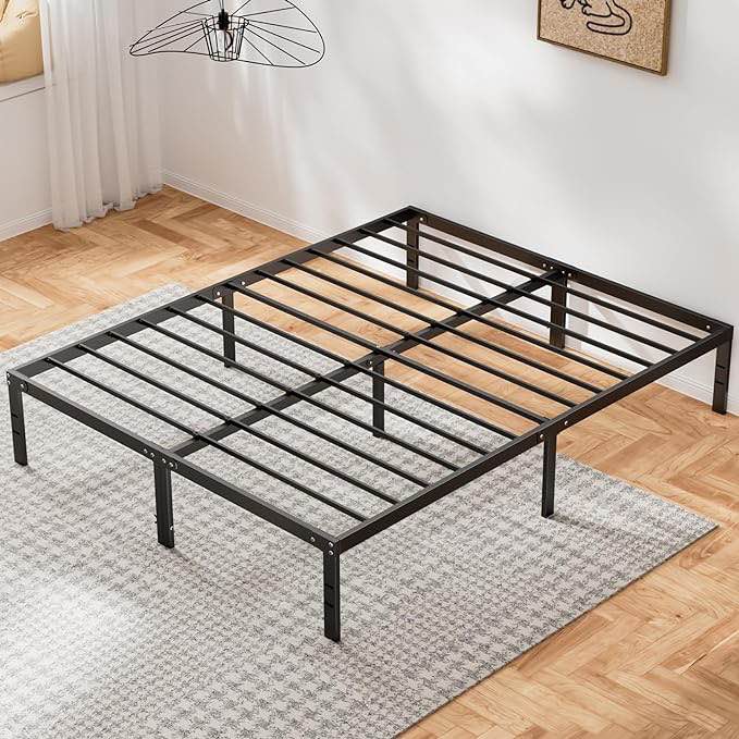 Metal Queen Bed Frame-Queen Size Bedstead, Platform with Storage, Air Mattress Twin for Bedroom Sturdy Steel Slat Support Bedstock