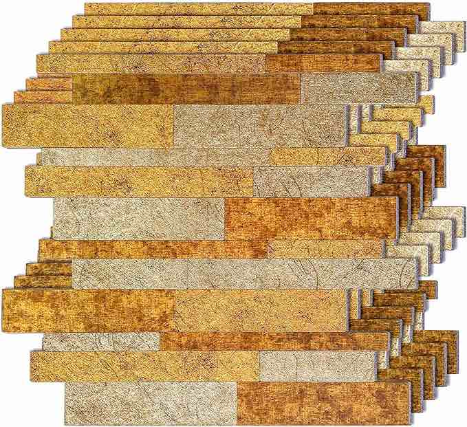 TenasHome 10-Sheets Metal Backsplash Peel and Stick Art 3D Wall Subway Tile Stick on Kitchen Bathroom Fireplace Self Adhesive Mosaic, 10 Sheets Copper Stripes