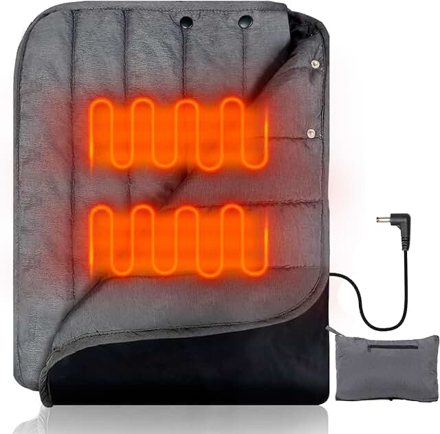 Goallim Portable Heated Blanket, 7.4V/2A DC Battery Powered Heated Blanket with 3 Heat Settings(Battery Pack Not Included), 3 Hours Auto Off Wearable Cordless Heated Blanket with Overheat Protection