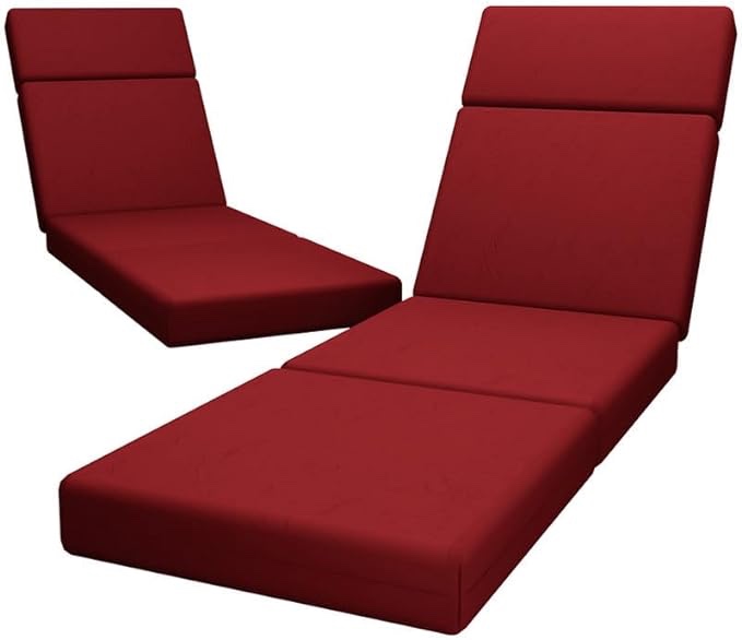2 Pcs Chaise Lounge Cushions Outdoor, 72 x 21 x 4 Inch Lounge Chair Cushions for Outdoor Furniture - Waterproof Lounge Patio Replacement Cushion, 4In Fade-Resistant ThickPatio Chaise Lounge Cushion