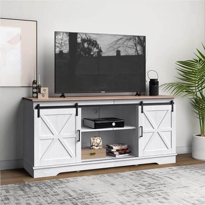 YITAHOME Farmhouse TV Stand for 65/60/55 Inch, Modern Entertainment Center with Sliding Barn Door, Wood TV Media Console Storage