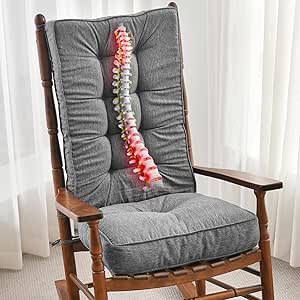 SUNROX Memory Foam Jumbo Rocking Chair Cushions, FadeShield Water Resistant Non Slip Durable Tufted Pads, Set of Seat & Back Cushion with Ties for Indoor/Outdoor Rocker, 2 Piece, Heather Grey