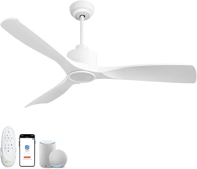 OFANTOP 52 Inch Smart Ceiling Fan with Quiet DC Motor, 3 Blade High CFM Indoor Outdoor Modern White Ceiling Fan with Lights Remote Control for Bedroom Living Room