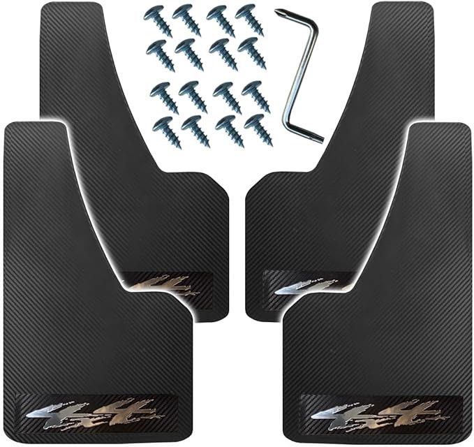 KEYOOG 4 PCS Plus Size Carbon Fiber Pattern Car Mud Flaps, Splash Guard, Fit for Full-Size Suvs, Pickup, Truck, Rvs, and Freight Caravans All-Weather with Wide Body and Scratch/Abrasion Resistance