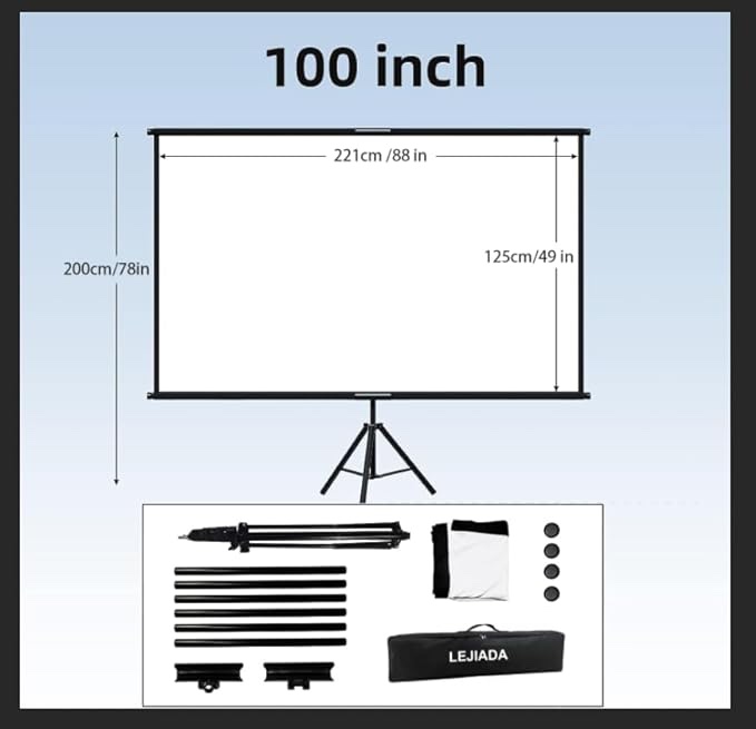 Projector Screen with Stand,Lejiada 100 inch Indoor Outdoor Projection Screen, Portable 16:9 4K HD Movie Screen with Carry Bag Wrinkle-Free Design for