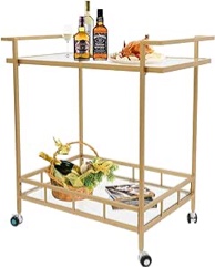 Black Glass Rolling Bar Serving Cart Home on Lockable Wheels, Wine Drink Liquor Cart Stand for Home Kitchen Storage Club Party, Christmas, New Year