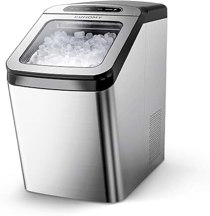 EUHOMY Nugget Ice Maker Countertop, Max 33lbs/day, 2 Way Water Refill, Self-Cleaning Pebble Ice Maker Machine with 3Qt Reservoir, Ice Makers Countertop Ideal for Home, Office, Bar, and Party. (Silver) medium Stainless Steel 1