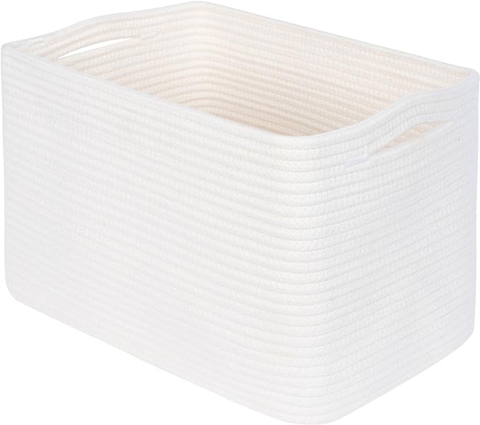 MINTWOOD Design Storage Basket for Shelves, Playroom and Classroom Storage Basket, Book Basket, Decorative Storage Cube Bin, Woven Closet Organizer, Baby Nursery Basket, Creamy White