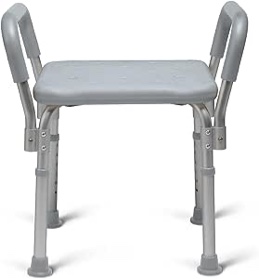 Medline Bath Bench with Arms, Shower or Bathtub Stool, Height Adjustable, Tool-Free Assembly, 350 lb. Weight Capacity, Gray