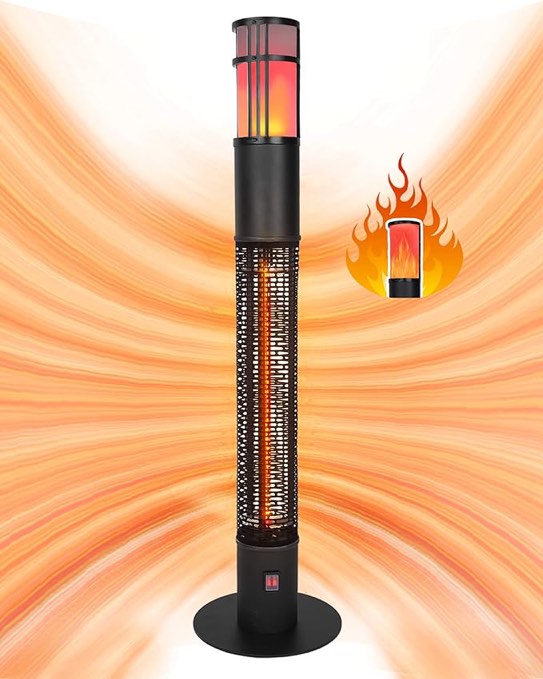 Star Patio Outdoor Freestanding Electric Patio Heater with LED Flame Light, Column Outdoor Heater Suitable as a Balcony Heater, Christmas Party Heater, Perfect for Outdoor Decoration, 1588-RDMF