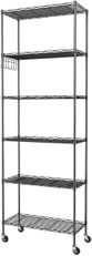 Homdox 6-Tier Storage Shelf Wire Shelving Unit Free Standing Rack Organization with Caster Wheels, Stainless Side Hooks, Black 21.26*11.42*72.05 inch Black