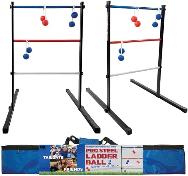 Maranda Enterprises Ladder Ball Pro Steel Toss Indoor/Outdoor Game Set 6 Soft Rubber Bolas Balls, Zippered Travel Carrying Case, Black, Blue, red, White (MELBP1A-LBPBK) SIMILAR TO LOT PHOTO 