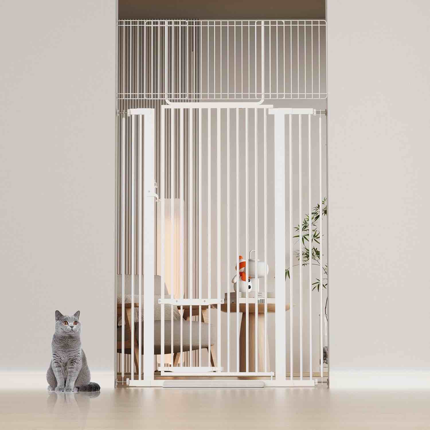 COMOMY 71" Extra Tall Pet Gate for Cats, 29.5-40.6" Extra Wide Cat Gate with Adjustable Cat Door, Pressure Mounted Easy Walk Through Pet Gate with Door for Stairs, Doorways, Kitchen(Black)