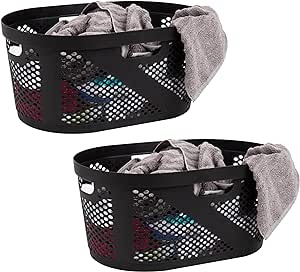 Mind Reader Basket Collection, Laundry Basket, 40 Liter (10kg/22lbs) Capacity, Cut Out Handles, Ventilated, Set of 2, Black