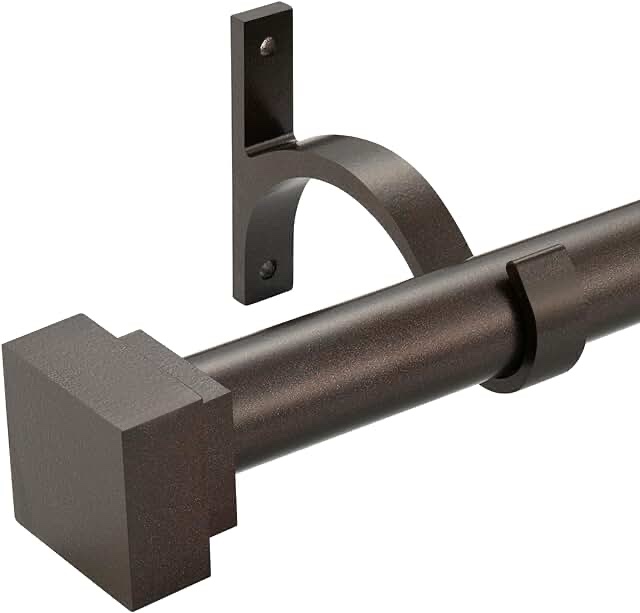 USFOOK 1 Inch Curtain Rods 72 to 144 Inches(6-12 ft) Telescoping Single Drapery Rod, Bronze Curtain Rods for Windows with Marble Finials