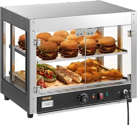 VEVOR Commercial Food Warmer Display, 3 Tiers, 800W Pizza Warmer w/ 3D Heating 3-Color Lighting Bottom Fan, Countertop Pastry Warmer w/ Temp Knob & Display 0.6L Water Tray, Stainless Frame Glass Doors picture similar