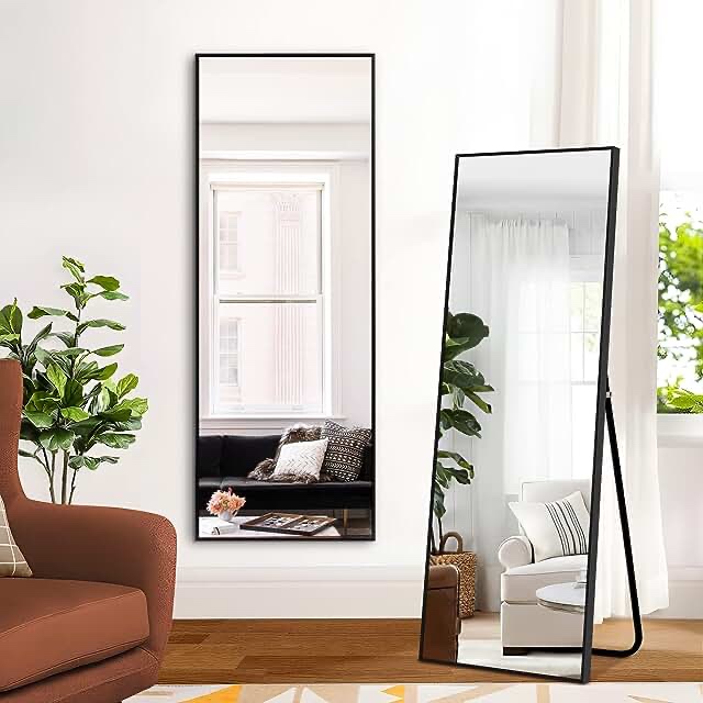 PexFix Full Body Mirror Full Length Mirror with Black Aluminum Alloy Frame Mirror Full Length with Stand Wall Mounted Mirror Hanging Mirror for Wall Bedroom Bathroom Living Room Decor, 43''×16'' picture similar