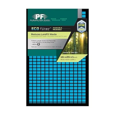 PF Pura filter 2000 echo filter washable reusable reduces filter, reusable landfill waste 16” x 25”