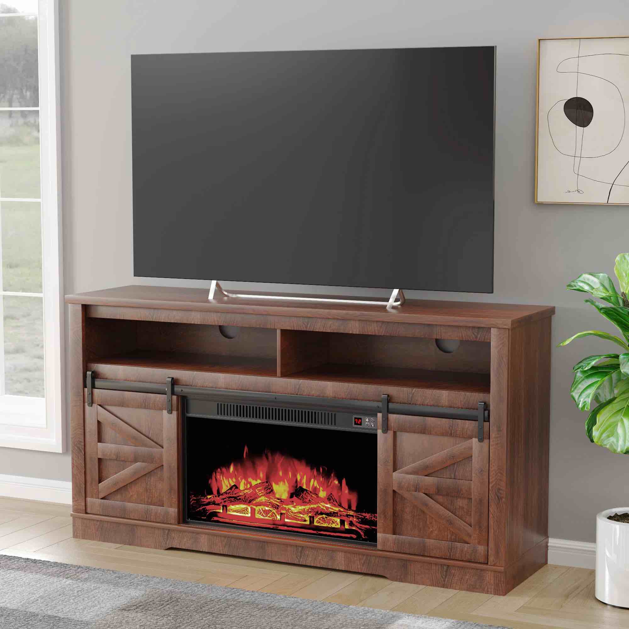 Brown Thoa 58'' Media Console TV Stand For TVs Up To 65" With Electric Fireplace Included  by Gracie Oaks T-EFPL23-0212-BK- FIREPLACE ONLY