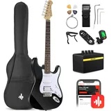 Donner 39 Inch Left Handed Electric Guitar Beginner Kit Solid Body HSS Pick Up Black Full Size for Lefty Starter with Amplifier, Bag, Capo, Strap, String, Tuner, Cable, Picks,DST-1BL