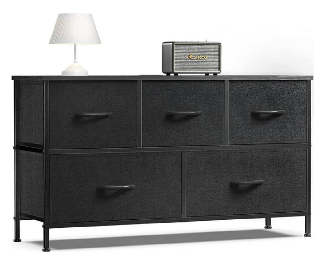Fabric Dresser for Bedroom, Drawer Dresser Organizer Storage Drawers Fabric Dresser with 5 Drawers, Chest of Drawers for Closet, Living Room, Entryway, Black