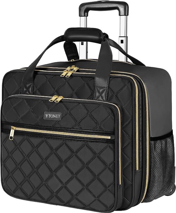 Ytonet Rolling Laptop Bag Women, Rolling Briefcase for Women, 17.3 Inch Laptop Bag with Wheels Rolling Computer Bag Laptop Case for Work Travel College Business Wife Mom Teacher, Black
