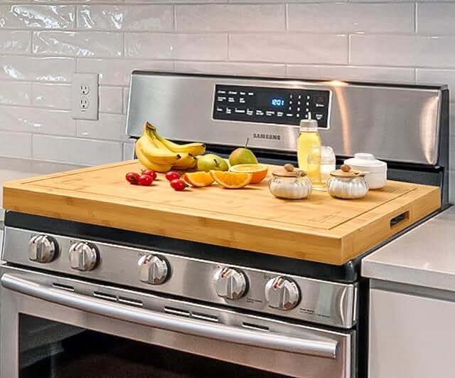 Noodle Board Stove Cover - Acacia Wood Stove Top Covers for Electric Stove and Gas Stove - Sink Cover RV Stove Top Cover - 30"L x 22"W x 2.5"Th Raised Cutting Board with Legs and Juice Grooves Acacia Wood - Natural Color