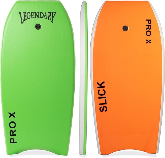 Legendary Pro X Bodyboard for Beach with Hard Slick Bottom, Boogie Boards for Kids & Adults, Heat Sealed with EPS Core, Leash