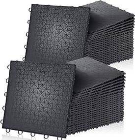 Sasylvia 50 Pack Garage Interlocking Floor Tiles Bulk Non Slip Plastic Diamond Floor Tiles for Car Garage Flooring Basements Gyms Workshop Trailer, Black