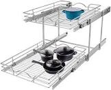 OCG 2 Tier Pull Out Cabinet Organizer (12.5" W x 21" D), Pull Out Drawers for Kitchen Cabinets, Pull Out Shelves for Base Cabinet Organization in Kitchen Bathroom Pantry, Chrome Finish