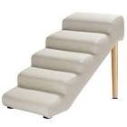 Senneny Imitation Linen Faux Leather Dog Stairs, for Pets up to 150 lbs, Waterproof, Scratch Resistant Pet Steps/Stairs with High Density Foam and Detachable Wooden Legs, Light Beige Linen, 5 Step