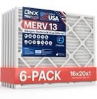 BNX TruFilter 16x20x1 Air Filter MERV 13 (6-Pack) - MADE IN USA - Electrostatic Pleated Air Conditioner HVAC AC Furnace Filters for Allergies, Pollen, Mold, Bacteria, Smoke, Allergen, MPR 1900 FPR 10