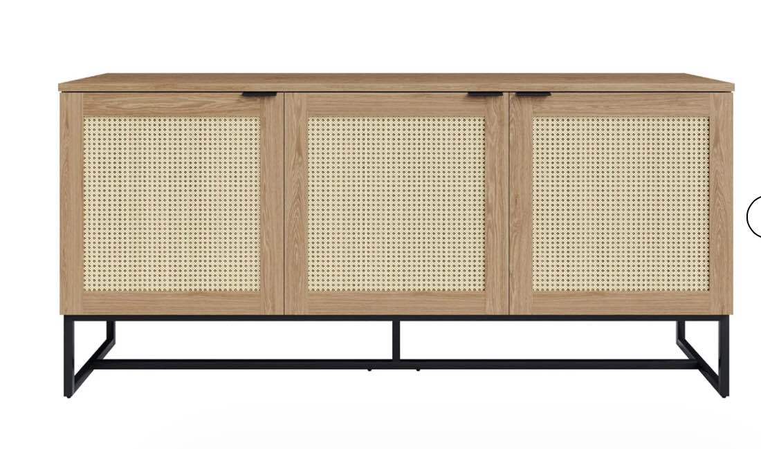 DG Casa Copenhagen Sideboard Storage Cabinet with 3 Rattan Doors, Oak( Box 2 Of 2 Only incomplete) 