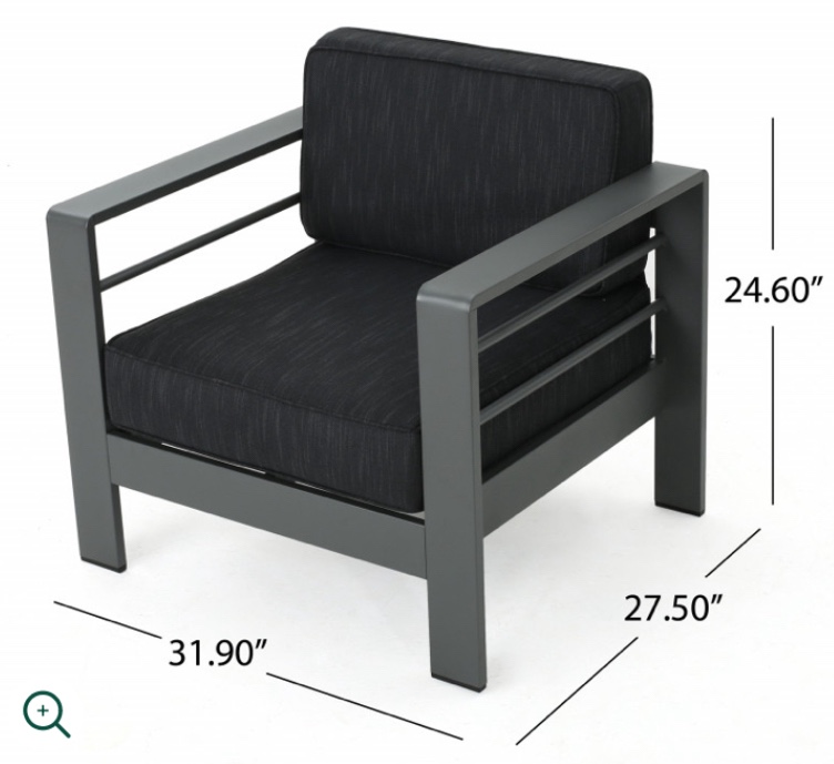Cape Coral Outdoor Grey Aluminum Club Chairs with Dark Grey Water Resistant Cushions
