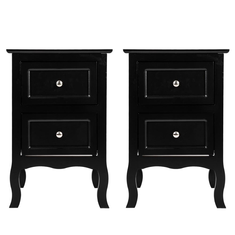 Zimtown Set of 2 Night Table with 2-Drawer,Nightstand Accent Rustic Wood Table with Drawer,Black