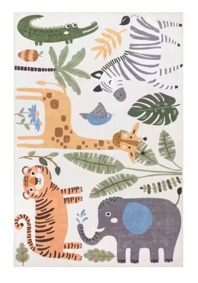 Felipa Safari Machine Washable Kids White Multi 4 ft. x 6 ft. Area Rug