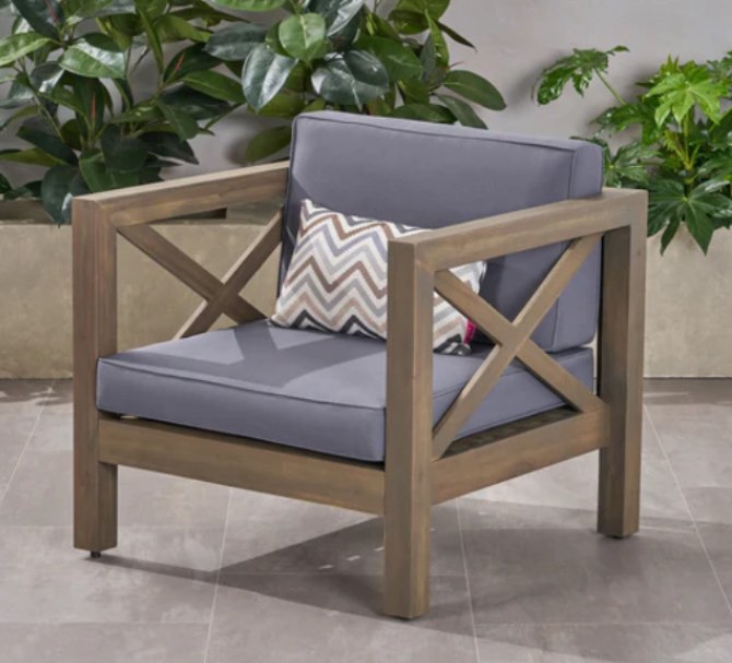 Outdoor Acacia Wood Club Chair With Cushion 